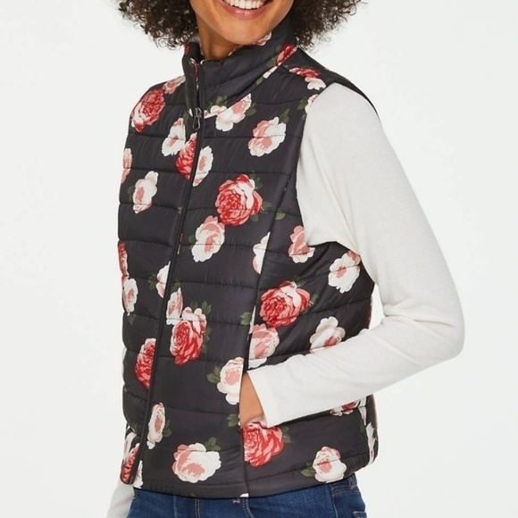 NWT LOFT Outlet Floral Print Puffer Vest Size XS - Picture 1 of 5